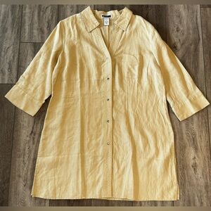 VTG JL Studio 100% Linen Tunic Shirt Dress Wo’s 16 Beige Beach Lagenlook Snap-Up
